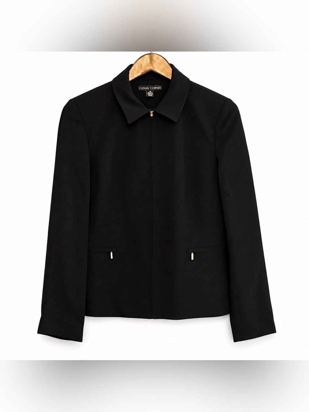 Casual Corner Black Zip-Front Blazer Jacket Size 8
